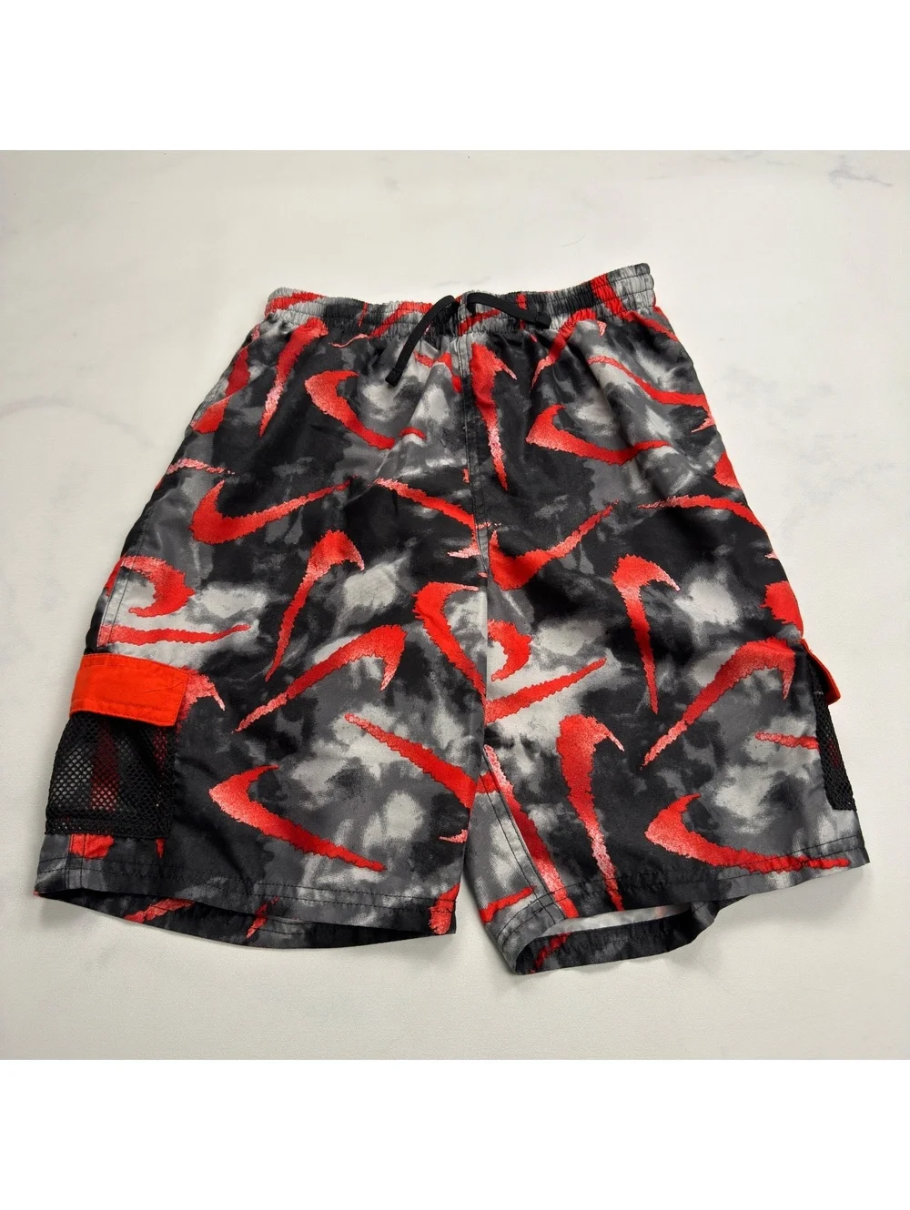 Nike Swim Trunks Shorts Red Black Gray Graphic Print - Boys XL